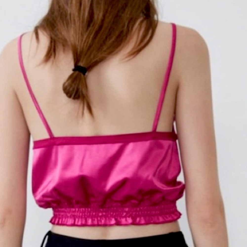 NWT ZARA SATIN CROP TOP TANK WITH RUFFLE TRIM - Picture 4 of 4